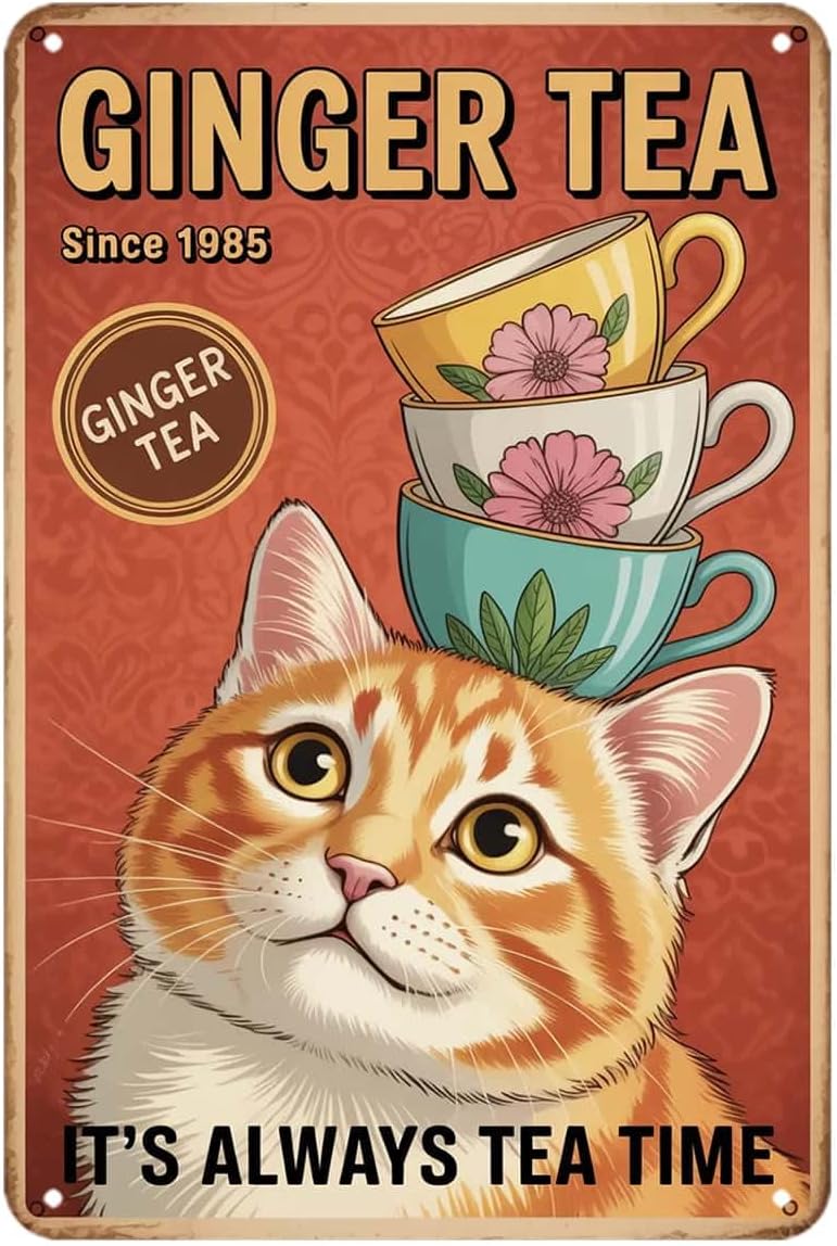Ginger Tea - Lindo letrero de metal con diseño